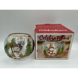Vintage Celebrations Crackle Glass Mouthblown Hand Painted Snowman Christmas New
